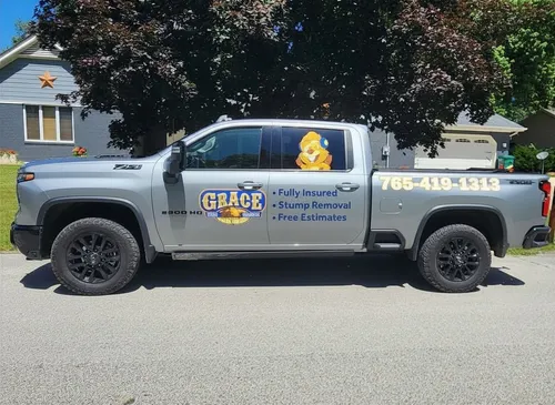 Grace Tree Service truck with logo, fully insured and free estimates